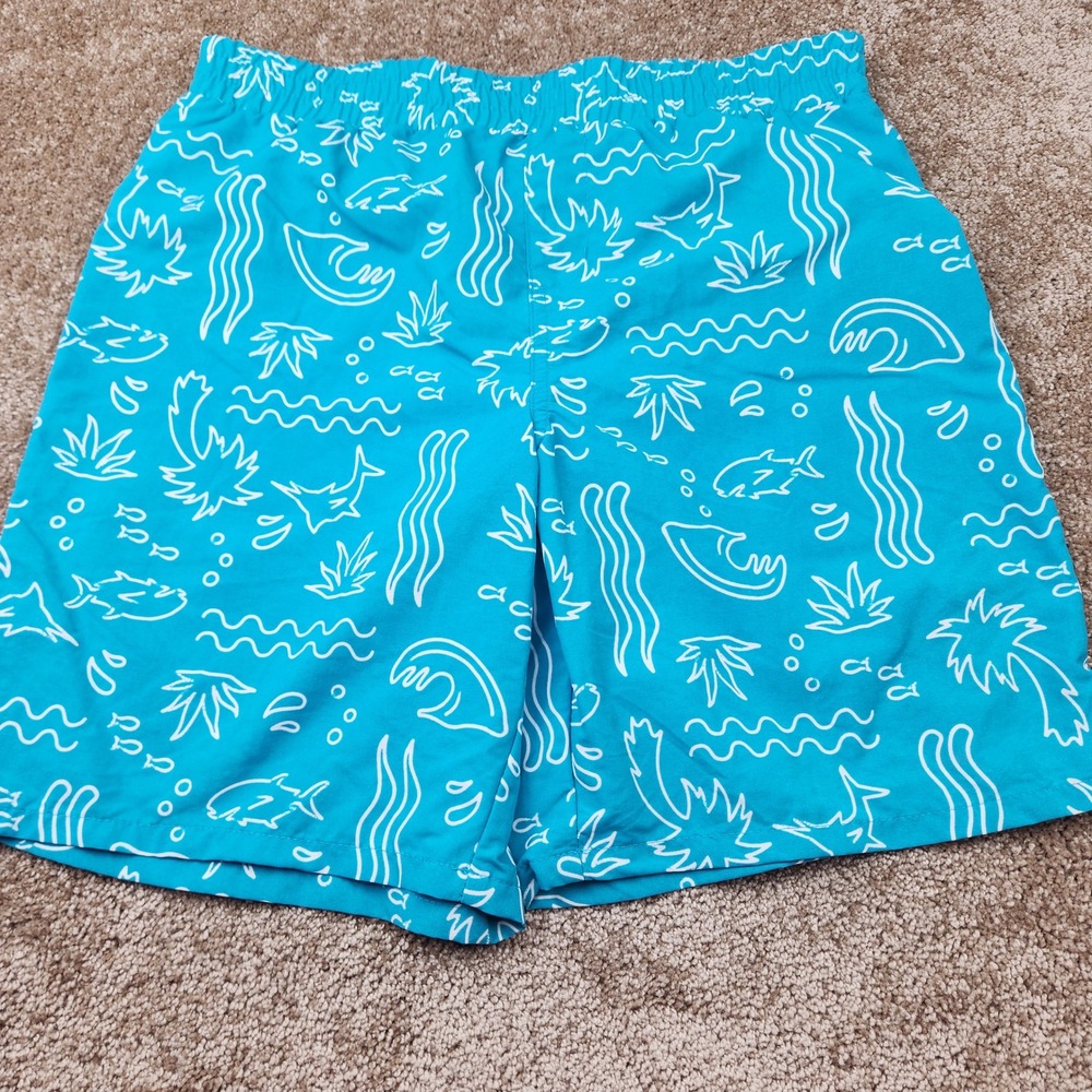 Columbia PFG Boys Blue Ocean Doodle Print Swim Trunks Size L 14/16 Mesh Lined